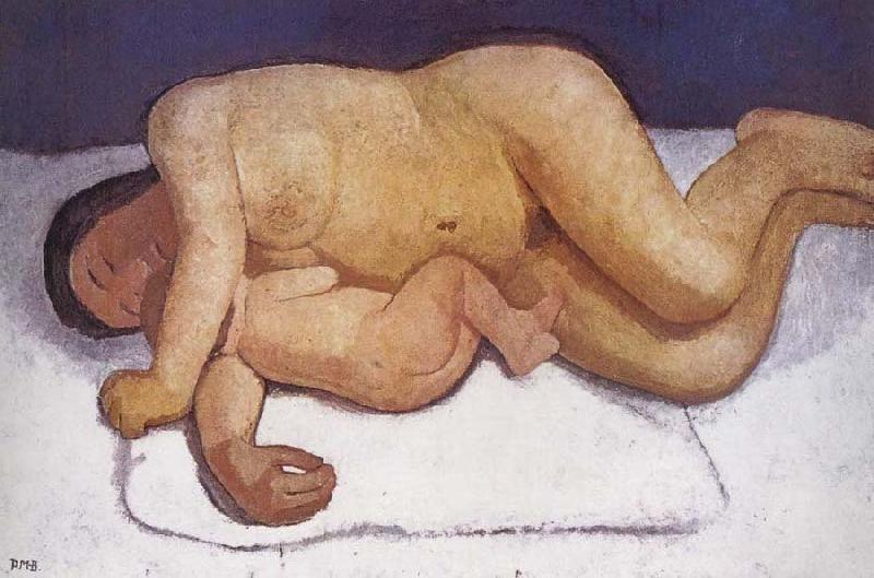 Paula Modersohn-Becker Mother and son leaned Sweden oil painting art